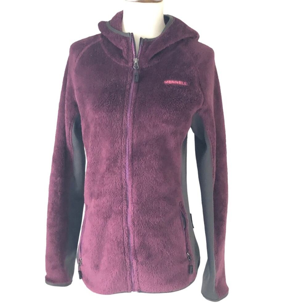 Merrell Purple Fuzzy Hoodie Two Tone Polartec Zip Up Jacket Size Medium